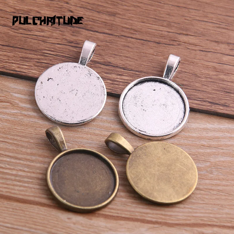 6pcs 18/20/25/30mm Inner Size Two Color Metal Alloy Simple Round Cabochon Pendant Setting Jewelry Findings