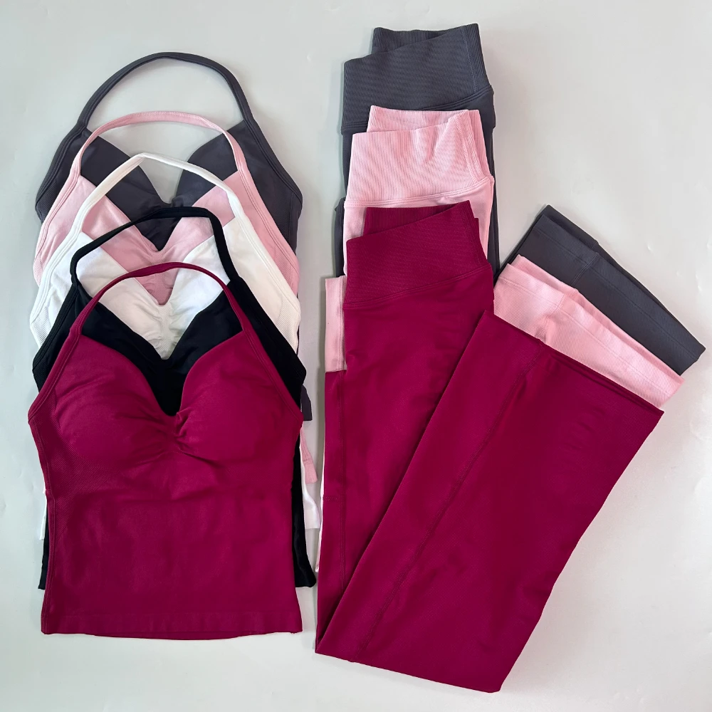 2-teilige Sets Damen-Outfits Tanktops Ausgestellte Leggings Schlaghosen Trainingsanzüge Fitnesskleidung Workout-Set Gym-Anzug Activewear – Detail 10
