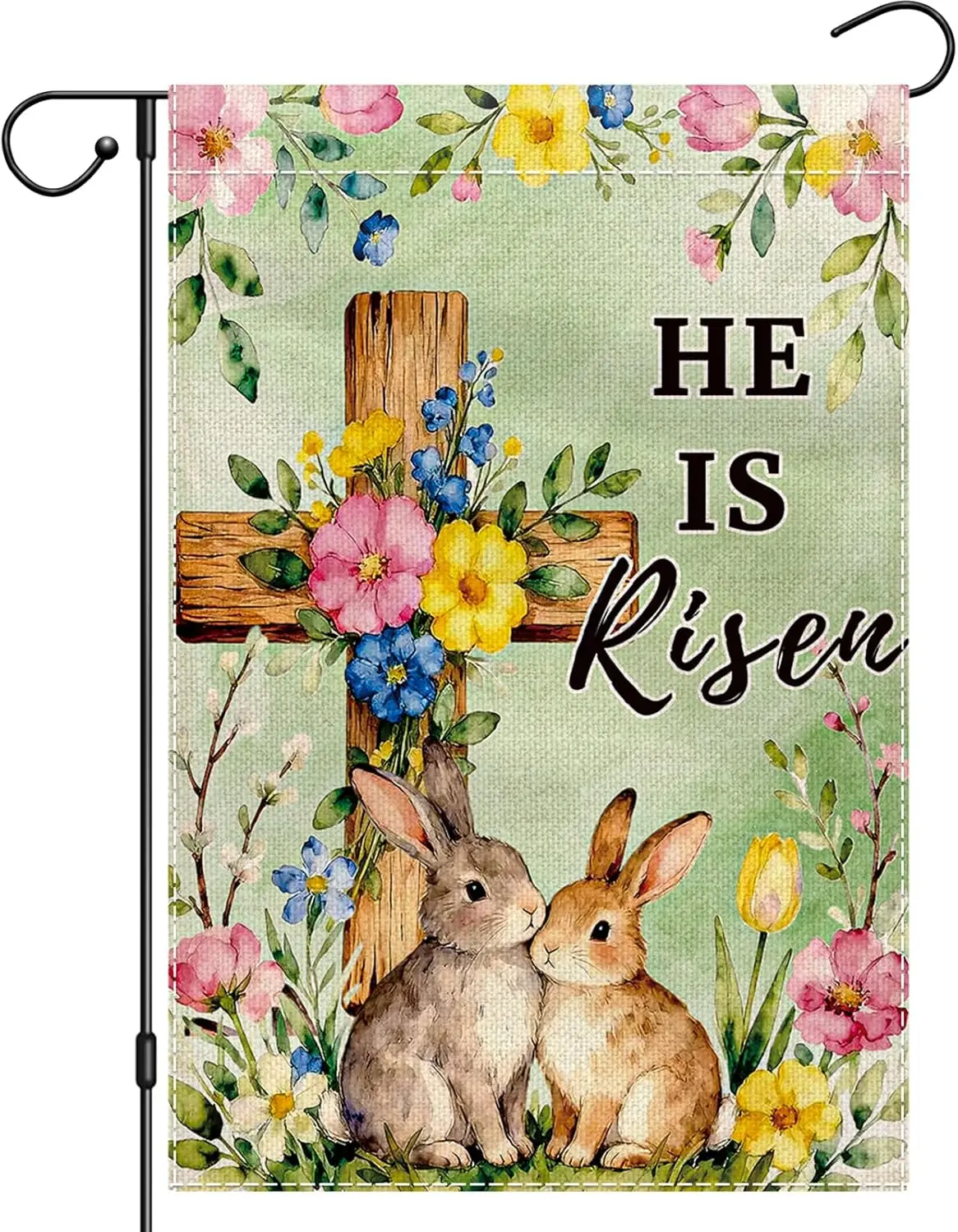 He Is Risen Easter Garden Flag 12x18 Inch Double Sided, Easter Bunny Rabbit Yard Flag for Outside, Welcome Spring Floral Sma LLX