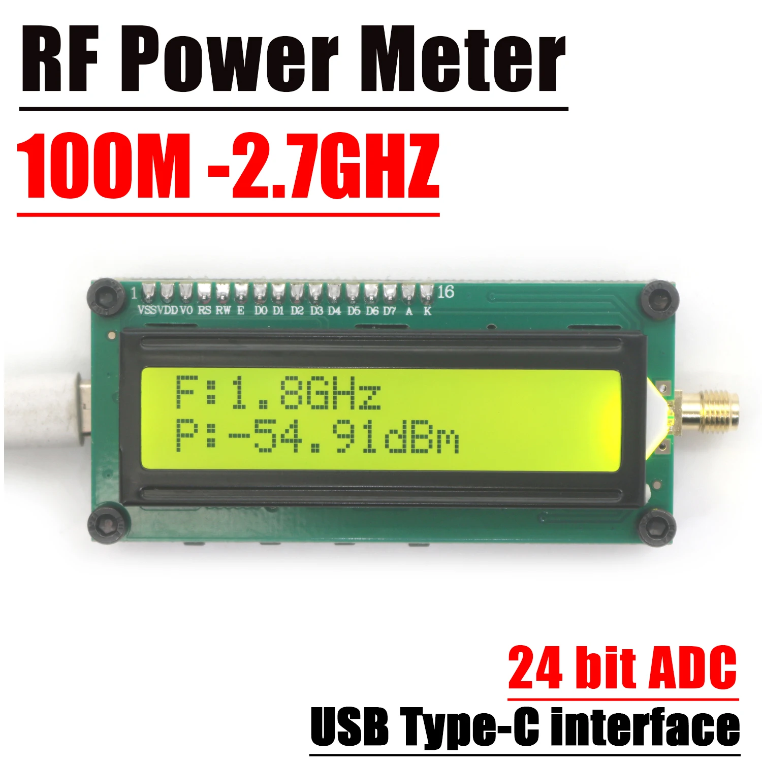 100Mhz-2.4Ghz ARW227 RF Power Meter 24 Bit ADC High-precision USB Type-C FOR Ham Radio Amplifier 433M 868M 900M 915M 1.2G 1.5G