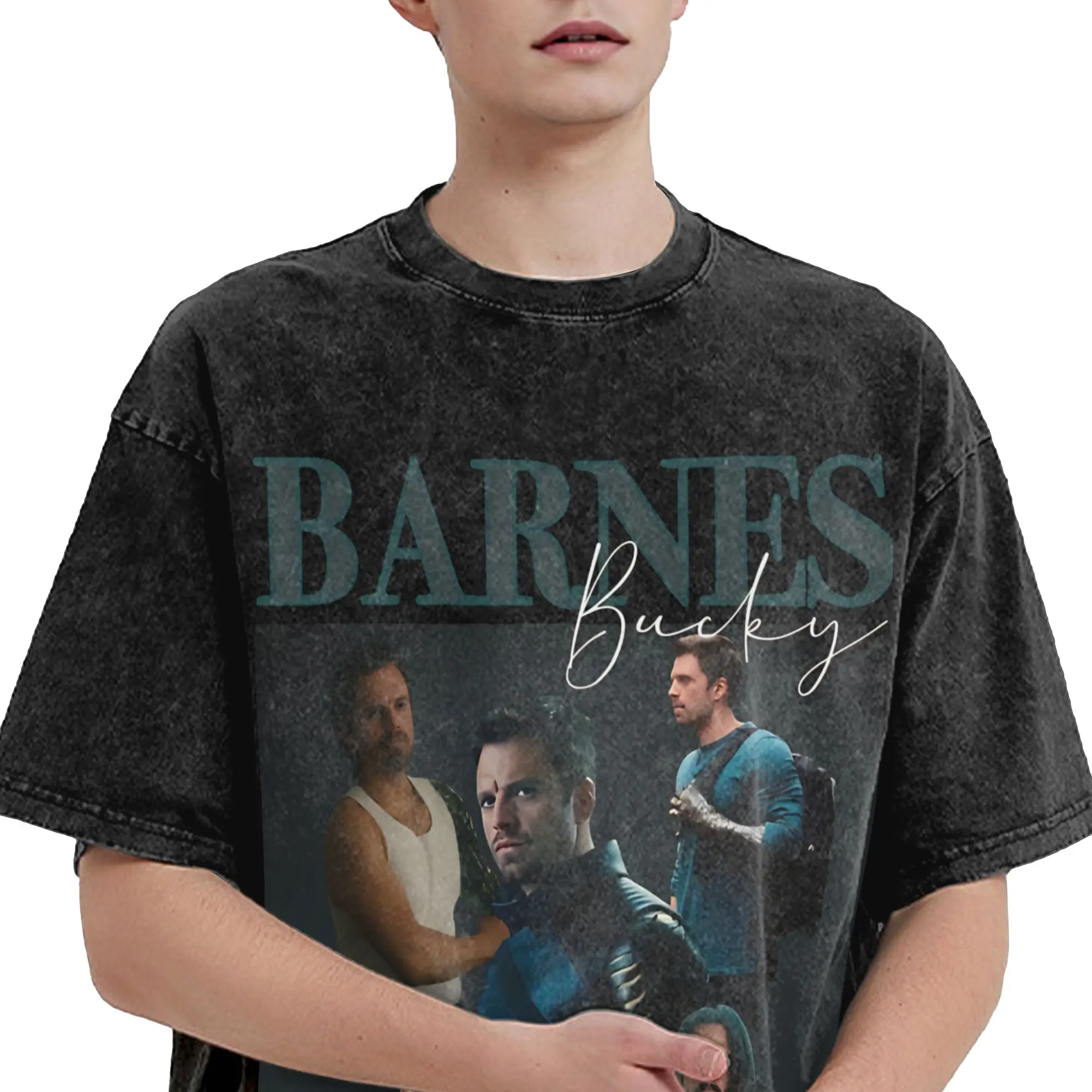 Soldier Bucky Barnes  Outfit Washed T Shirt Men Women Streetwear Hip Hop T-Shirts Graphic  Tees Short Sleeve