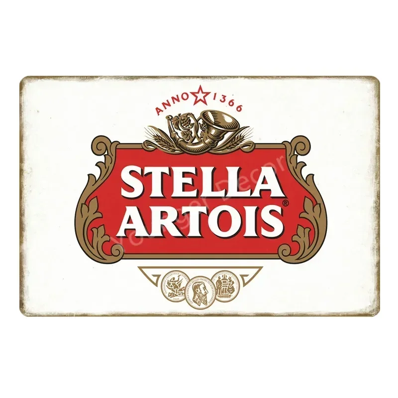 High Definition Tin Sign Vintage Stella Artois Beer Retro Metal Wall Art Decor Set for Bar Pub Man Cave Garage Home Kitchen