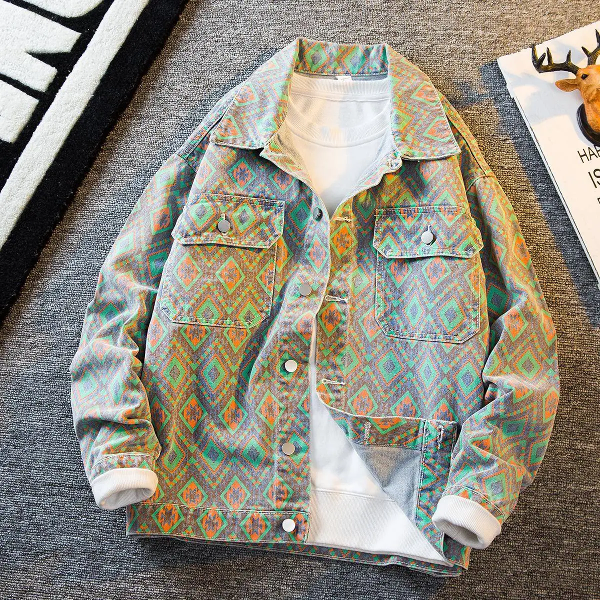 

Мужское джато с принтом в стиле барокко, осеннее модное брендовое уличное пальто High Sensation National Wind, повседневное пальто для молодежи, ветрозащитное длинное пальто...