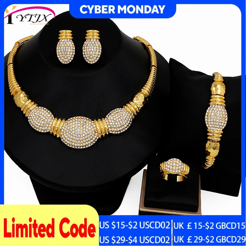 

YTJX African Wedding Jewelry Set Dubai Ethiopian Bridal Choker Necklace Bracelet Earring Ring For Women Bridal Wholesale