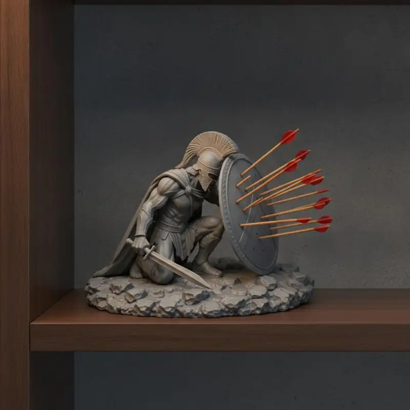 Spartan Warrior Statue Toothpick Holder Kneeling Greek Warrior Figurine 3D Printed Craft Desktop Home Office Decor Ornaments