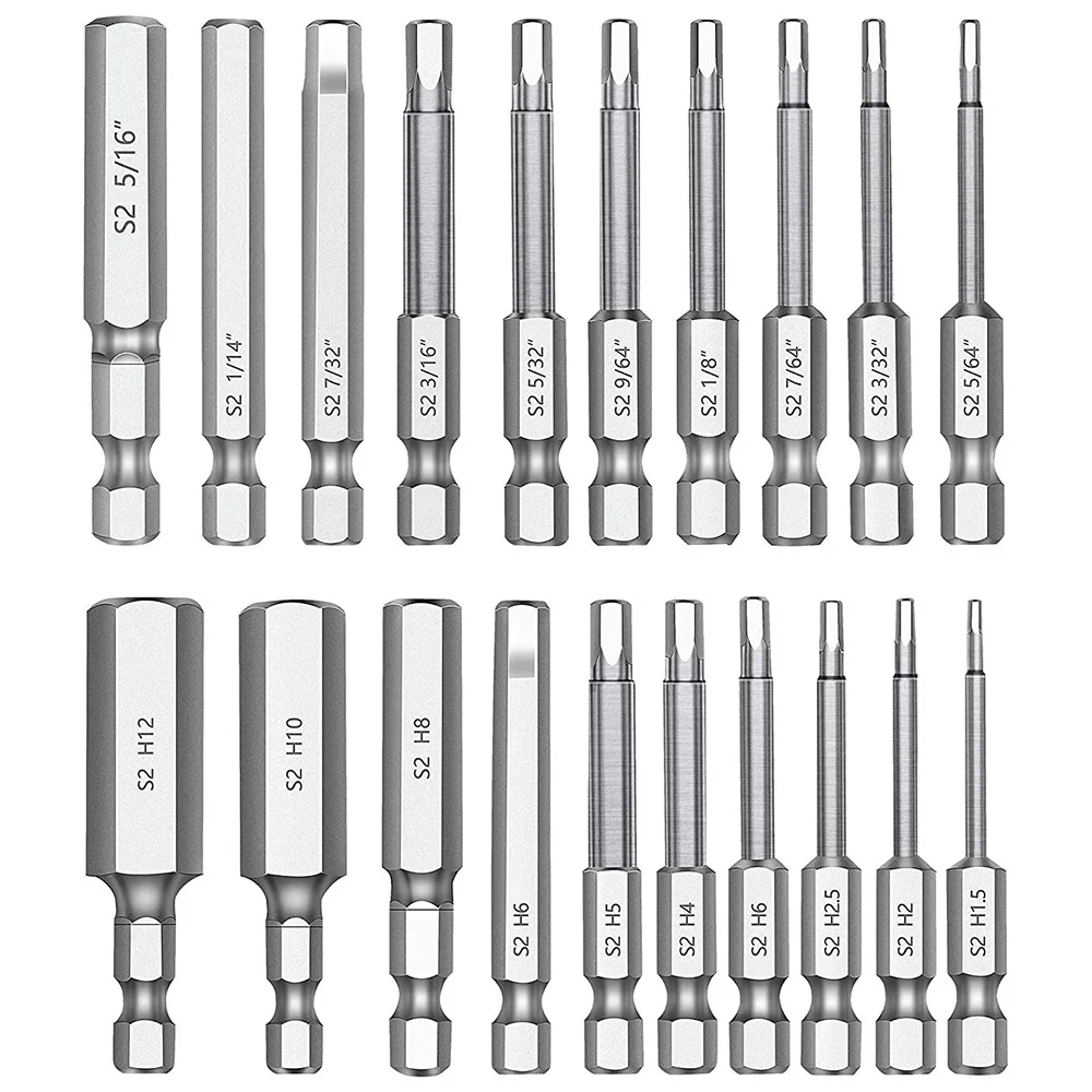 20 Buah/Set Set Bit Bor Kunci Pas Allen Kepala Hex Bit Bor Baja S2 Premium Set Bit Obeng Magnetis Rilis Cepat