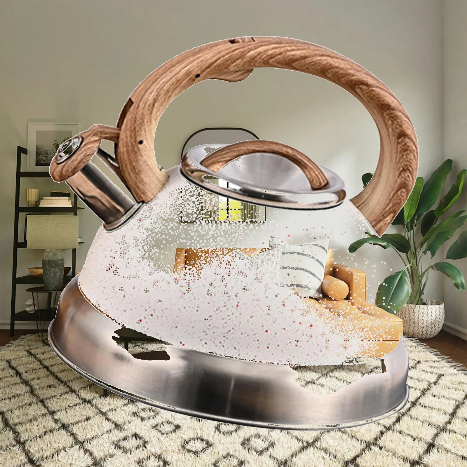 Loud Whistle Kettle Cookware with Wood Folding Handle Apply to Various Stovetops