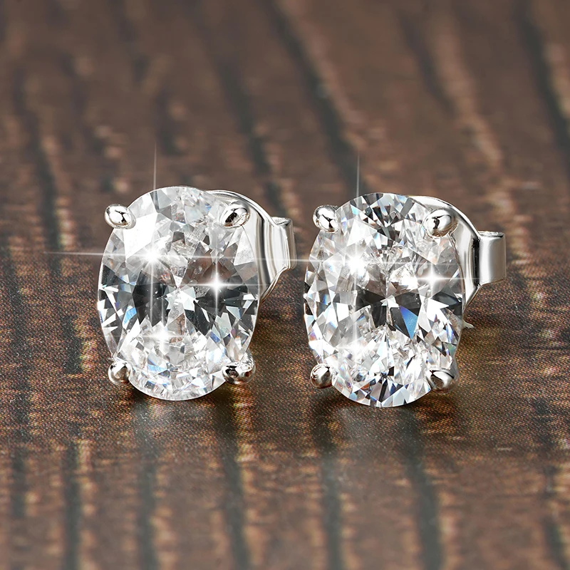 OXTAO Simple Shiny Oval-shaped Solitaire Stud Earrings Accessories for Women Men Jewelry Gift CZ Lab Imitation Diamond Earring