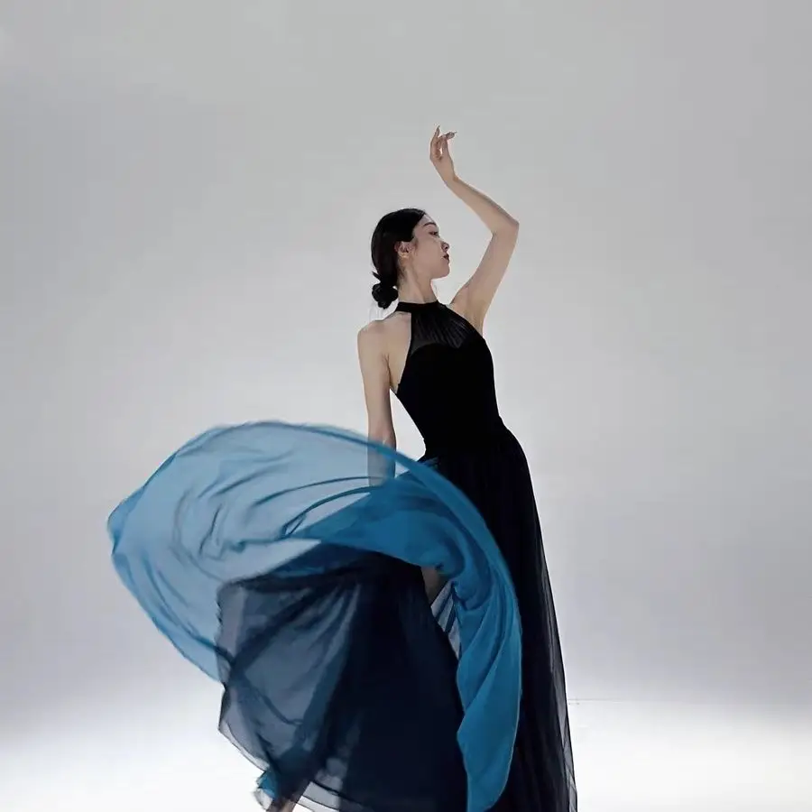 Elegant Dance Performance Dress 720 Degrees Double Layered Skirt with Large Swing for Classical Mordern Dancing Practice