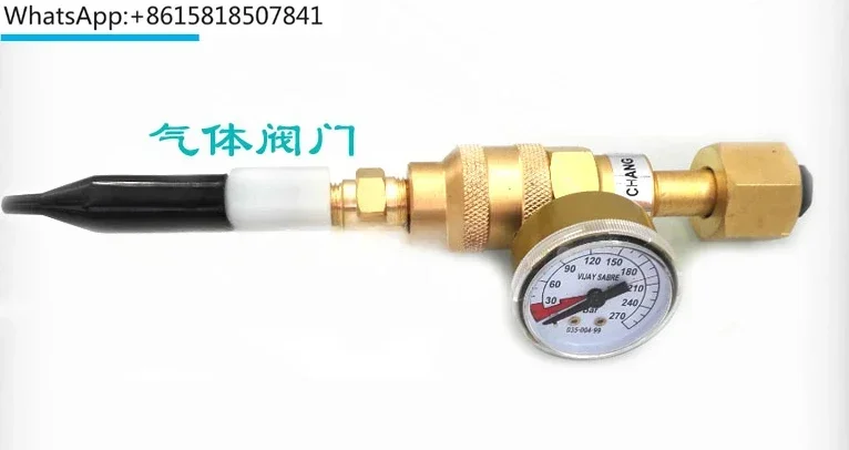 High pressure helium valve, balloon inflation nozzle, 10 liter gas cylinder valve, helium pressure reducing gauge