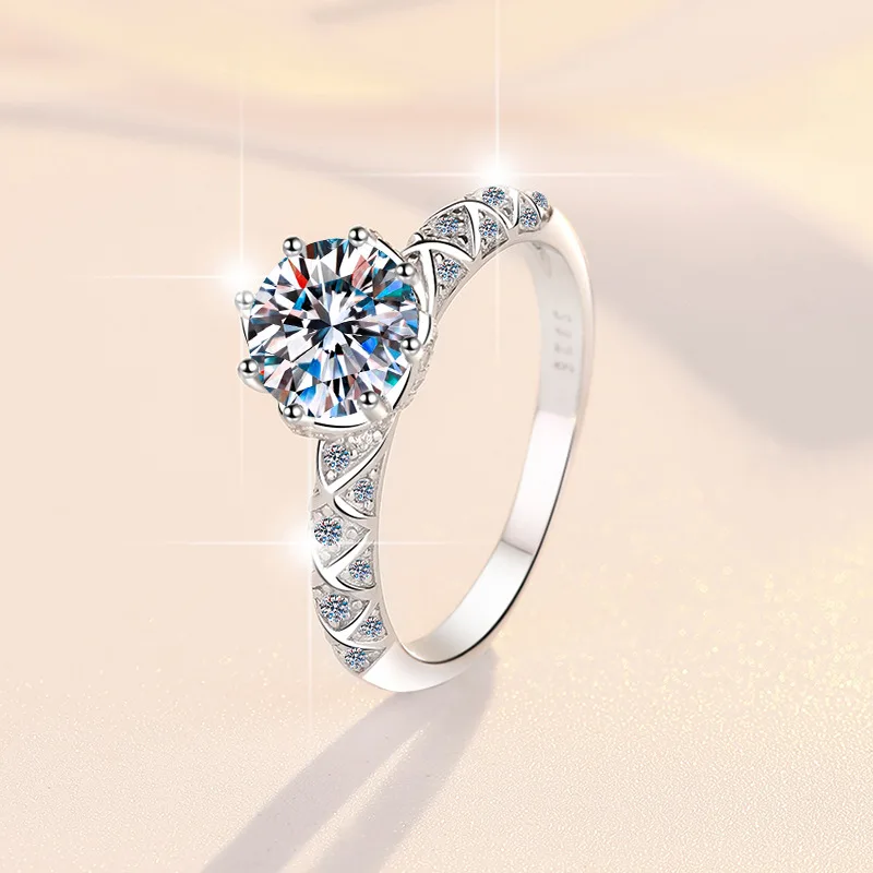 Anniversary inlay decorates snowflake lace six-prong ring for women with fine 1ct moissanite over refined PT950 platinum blanks