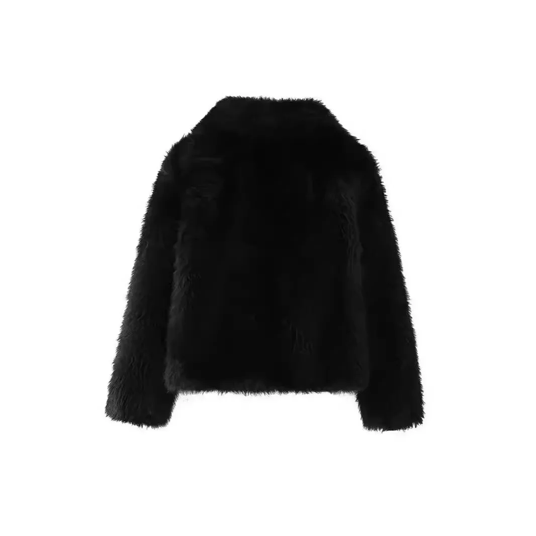 KIDCRKJ الشتاء النساء فرو المنك سترة الصلبة التلبيب طوق سميكة سيدة ايكو فو معطف الفرو مترهل أنماط الإناث معطف الفرو الاصطناعي