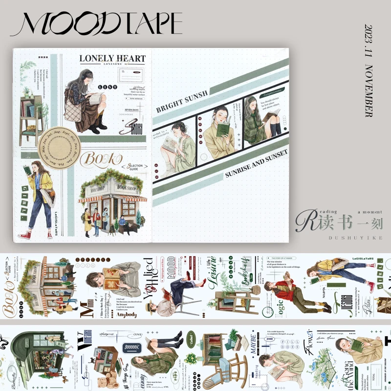 

Moodwashi Tape Design Hand Washi Tape Collage Coffee Character Reading Moment Stationery Decorative Sticker