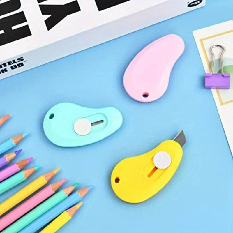 3pcs Cute Cartoon Droplet Mini Utility Knives, Random 3 Colors, Portable Small Cutter for Stationery Office Package Opening