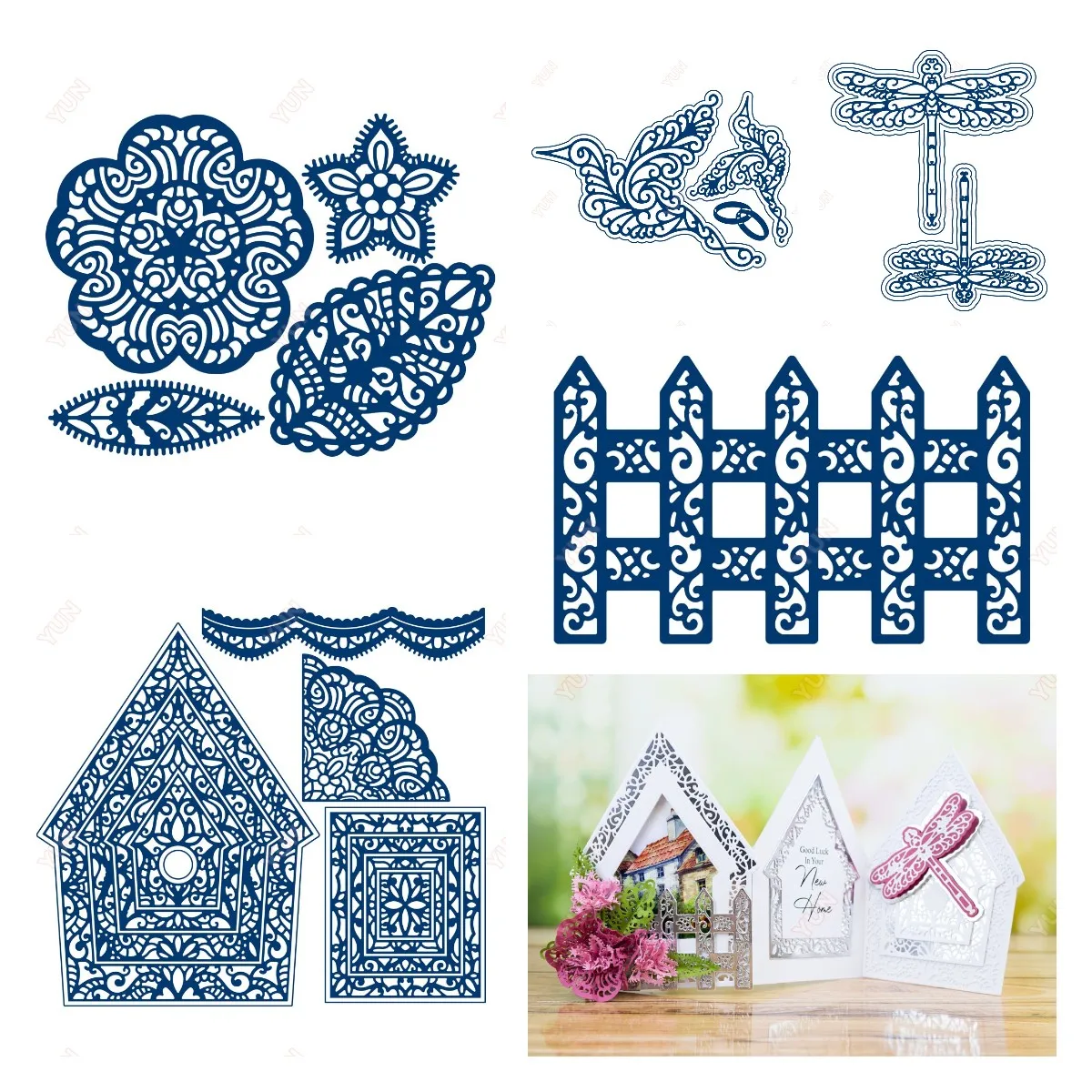 

Nested Birdhouse Picket Fence Metal Cutting Dies Scrapbook Make Paper Card Album DIY Craft Template Decoration Handmade Flowers