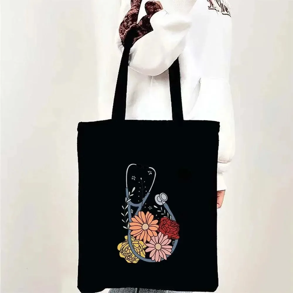 Медицина, здоровье, сердце, мозг, доктор, медсестра, медицинский крест, цветочный стетоскоп для мужчин и женщин, холщовые сумки на плечо, сумки для покупок
