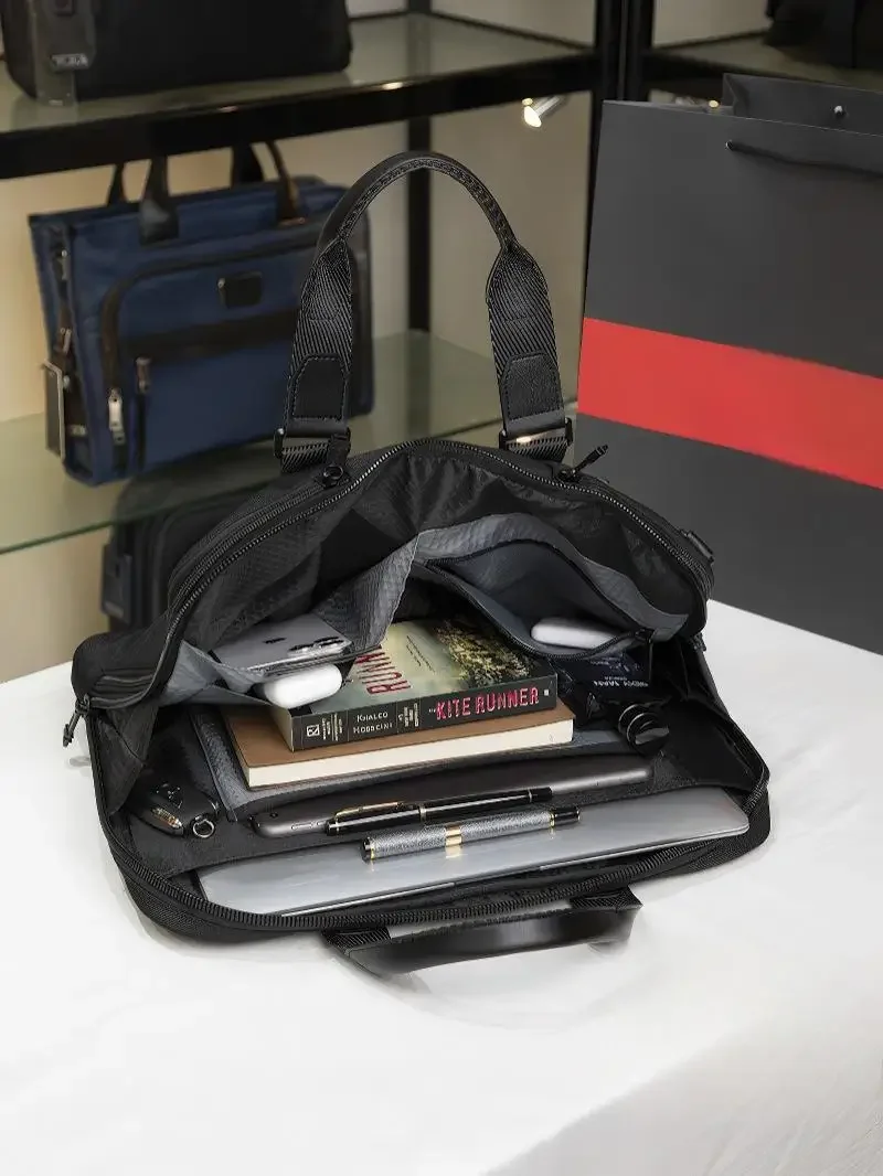 Minimalist Nylon Briefcase for Men - Refined Work Bag with Convertible Strap, Professional Sharp Look 232390