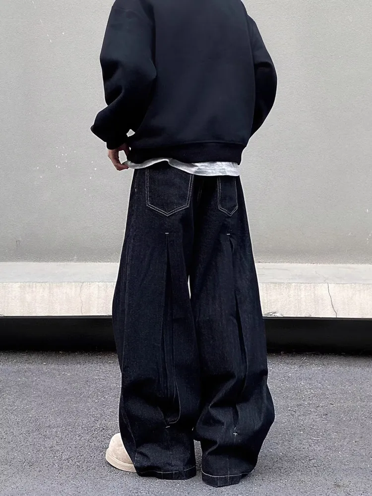 2025 Ropa Y2K streetwear 블랙 헐렁한 청바지 바지 남성용 디자이너 의류 한국 캐주얼 와이드 레그 데님 바지 Pantalon Homme