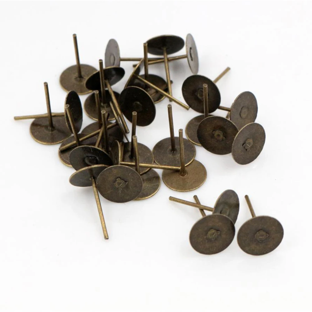 8mm 100pcs/Lot  5 Colors Plated Stainless Iron Earring Studs blank base Earring Post (with Stopper) Base,Fit 8mm Glass Cabochons