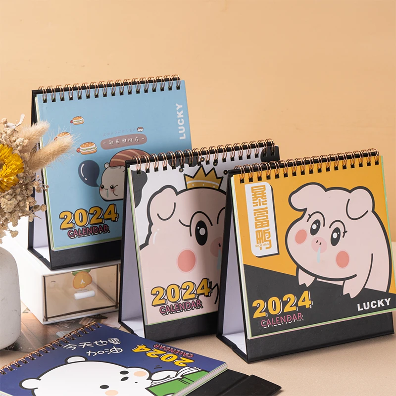 1PC 2024 Cute Cartoon Animal Standing Flip Desktop Calendar Mini Desk Calendar Daily Monthly Planning For Home Desk Decorations