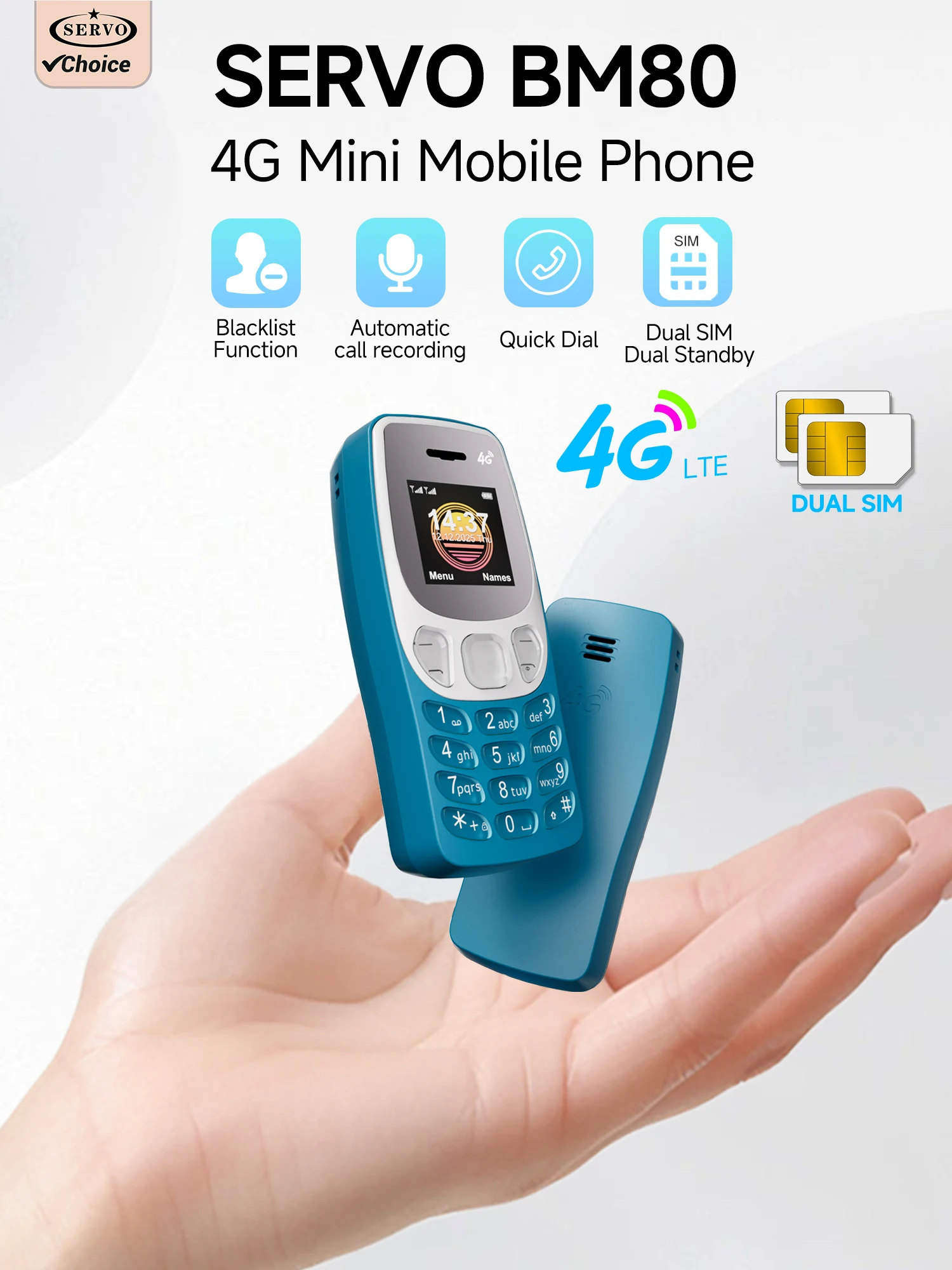 Nieuwe SERVO BM80 4G LTE Mini Mobiele Telefoon Dual SIM Speed Dial Auto Redial Auto Call Recorder Muziekspeler Kleine telefoon Blacklist - afbeelding 2