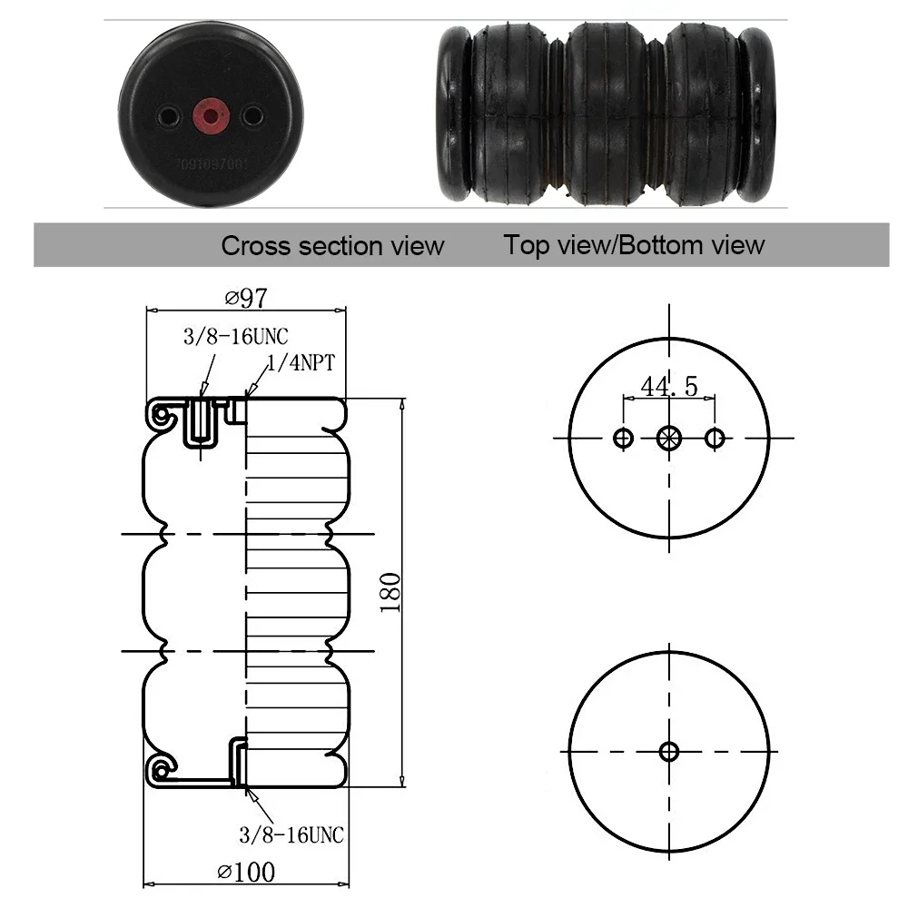 2pcs Air Ride Suspension Shock Absorber Airspring Bellow Rubber Airspring Air ride Shock Absorbe with 90° air inlet  For Truck