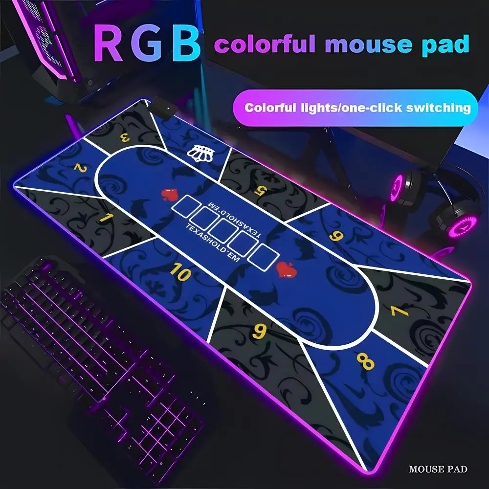 RGB Texas Hold'em Large XXL Leather Non-slip Waterproof Portable Table Pad Poker Mouse Pad Keyboard HYBXAXC Game Players Layout