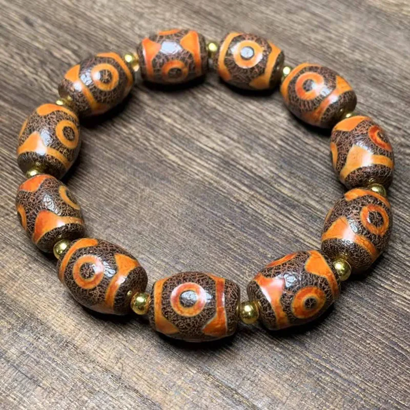 Natural Tibetan Old Agate Three-eyed Beads Bracelets for Men and Women Ethnic Retro Bracelet