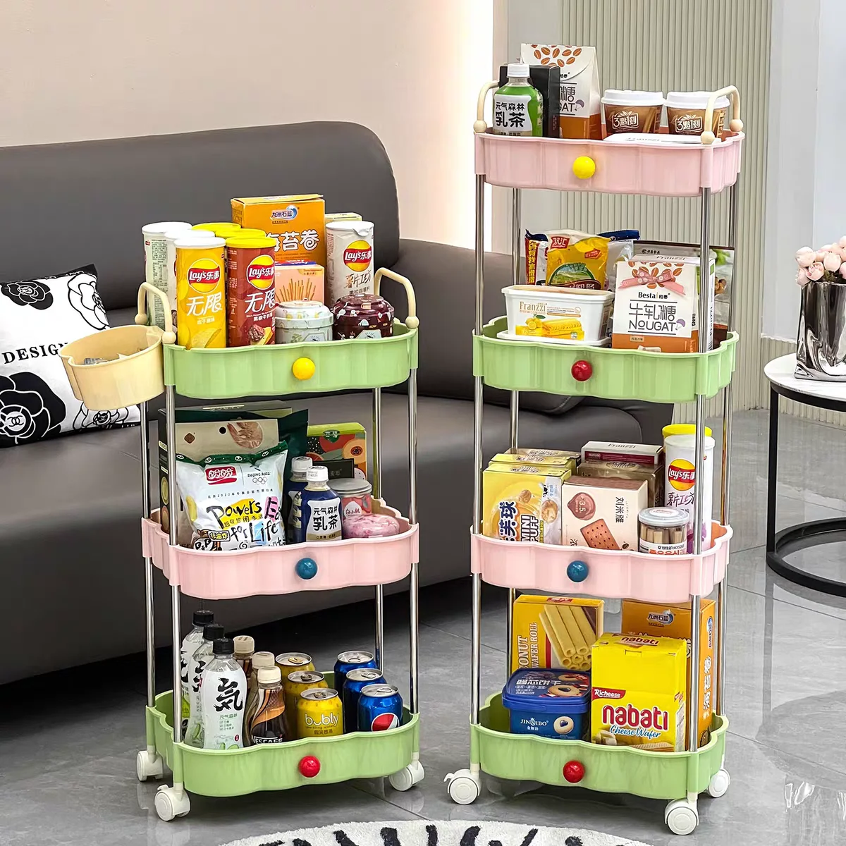 

4Tier Movable Storage Organizer with Wheel Plastic Mobile Shelving Unit Utility Cart Tower Rack for Kitchen Laundry Narrow Place