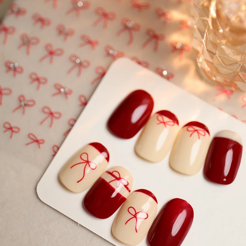 1PCS Black White Ribbon Fashion Cartoon Nail Decals DIY Accessories for Manicure 3D Japanese Mini Bow Nail Art Stickers