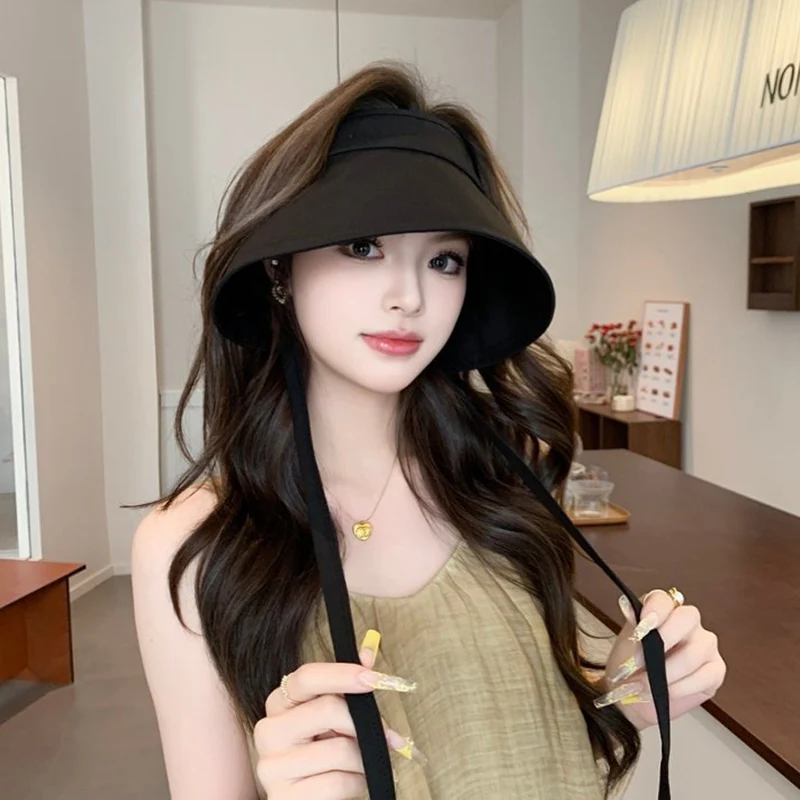 Hot sale Large-brimmed UV-protective open-top hat with high-end ribbon for summer beach sun protection