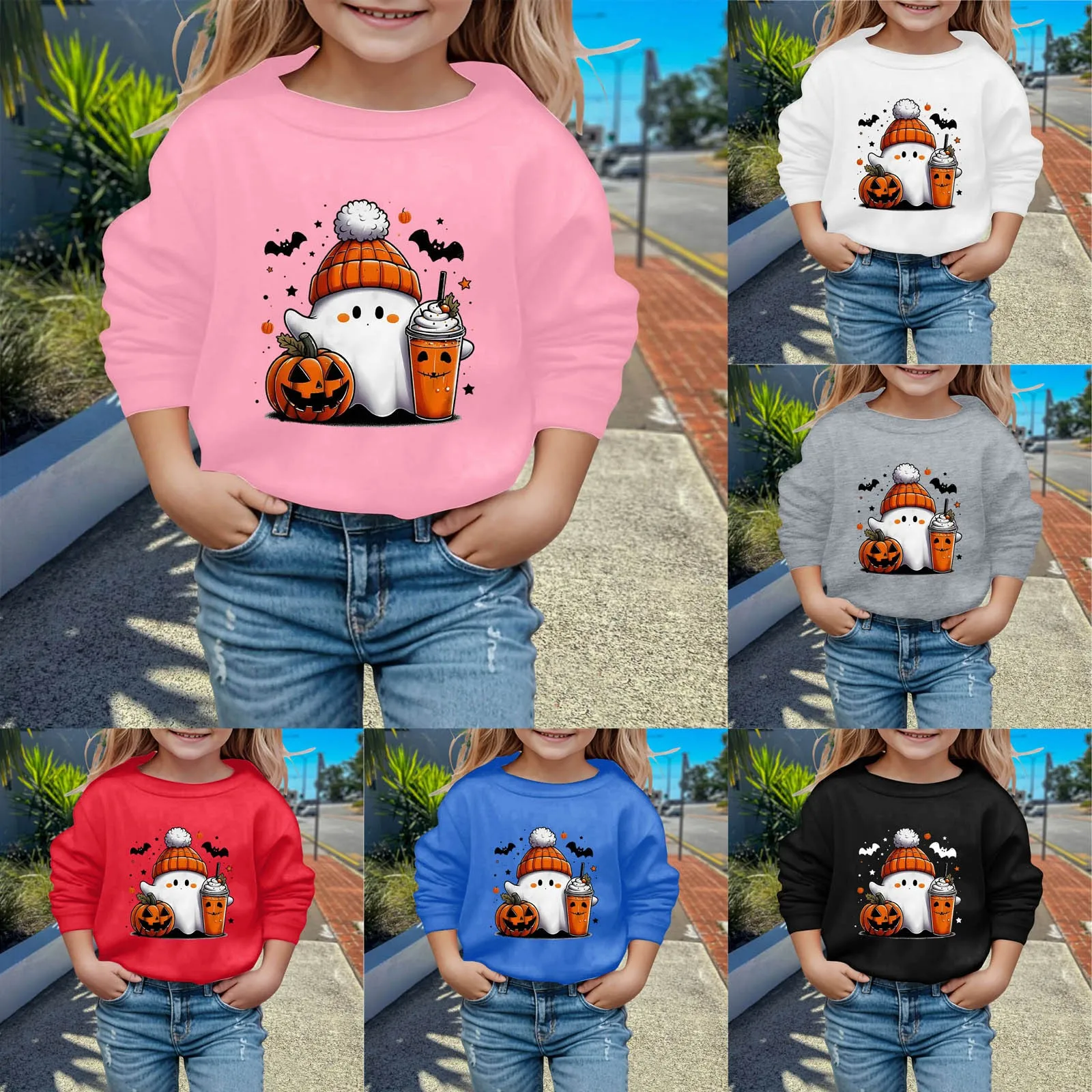 

Halloween Sweatshirt Ghost Pumpkin Bat Sweatshirt Children Autumn Winter Pullovers Kids Boys Girls O-neck Halloween Sweatshirts