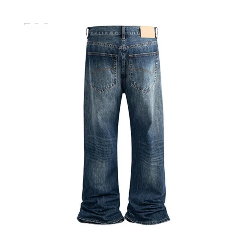 Hksh primavera novos homens maré escuro queimado calças de brim finas lavadas vintage unisex desgastado enrugado calças jeans longas high street retro hk8741