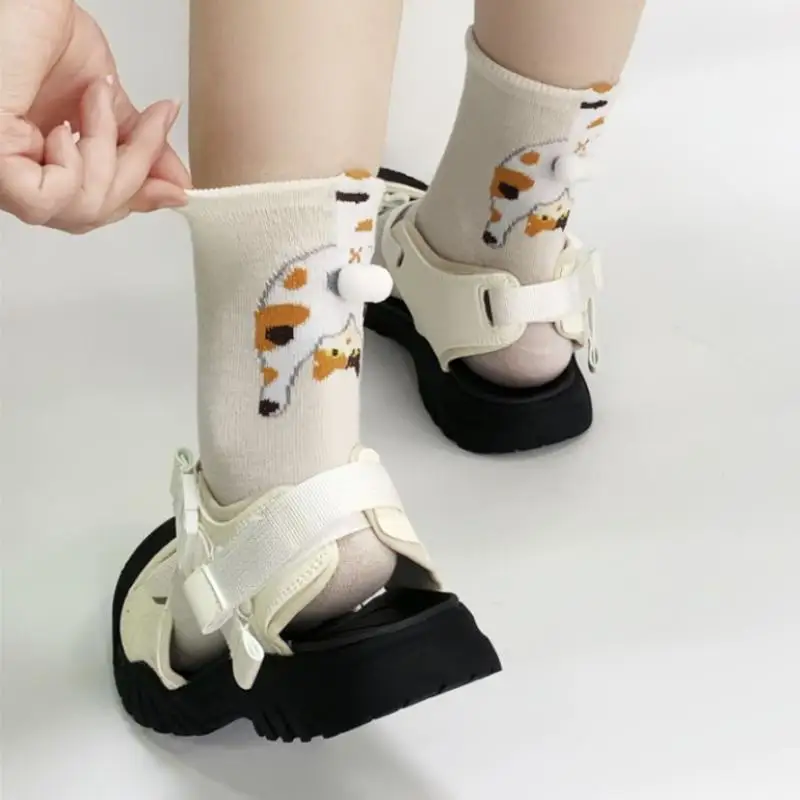 

1pair Ins Cat Egg Cotton Socks Couple Socks Cat Balls Kawaii Hand Knitting Socks Cartoon Ginger Cat Tabby Creative Kid Gift