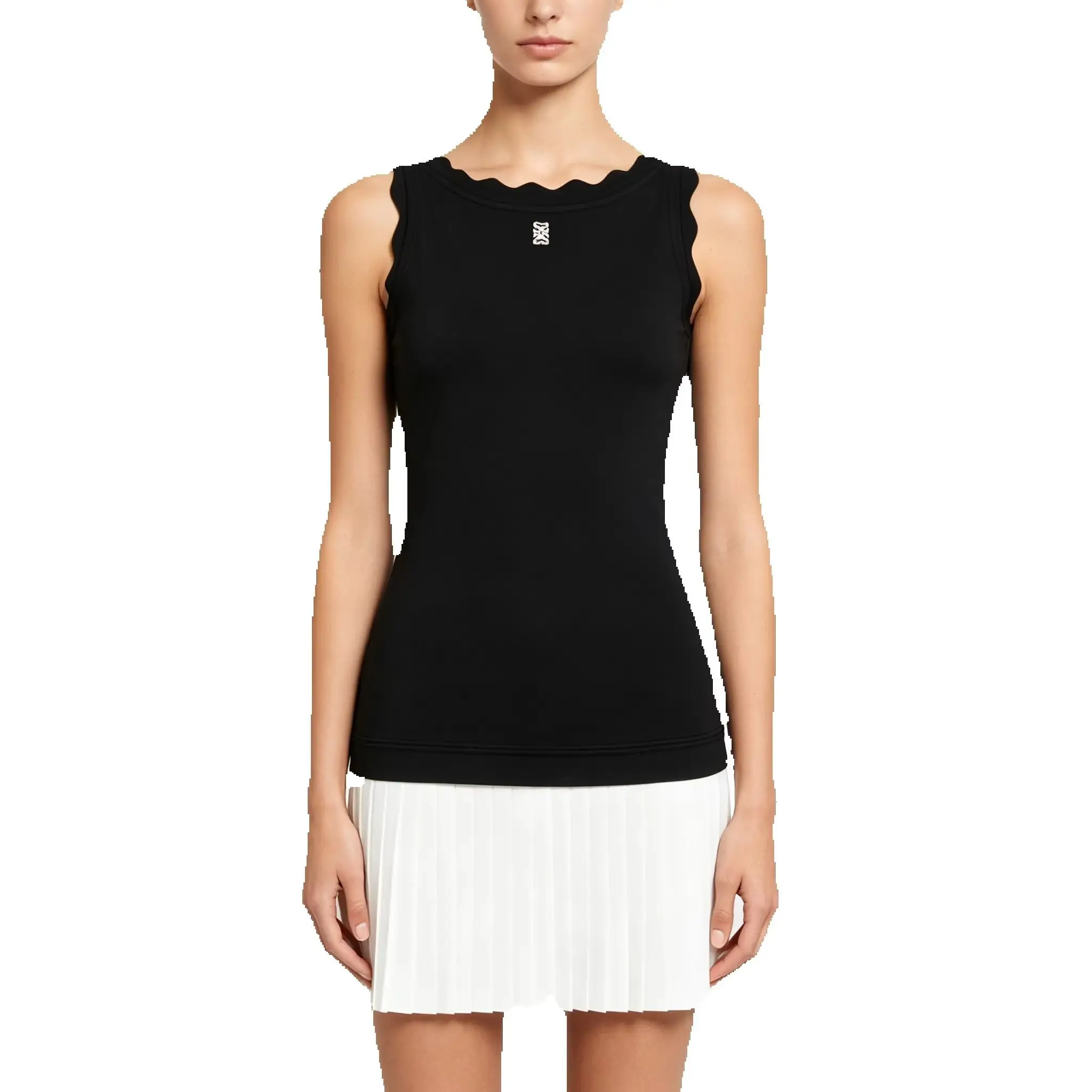 26139 High-Quality Summer New Fashionable Women's Knitted Round Neck Sleeveless Lace Collar Spliced Pleated Short Dress