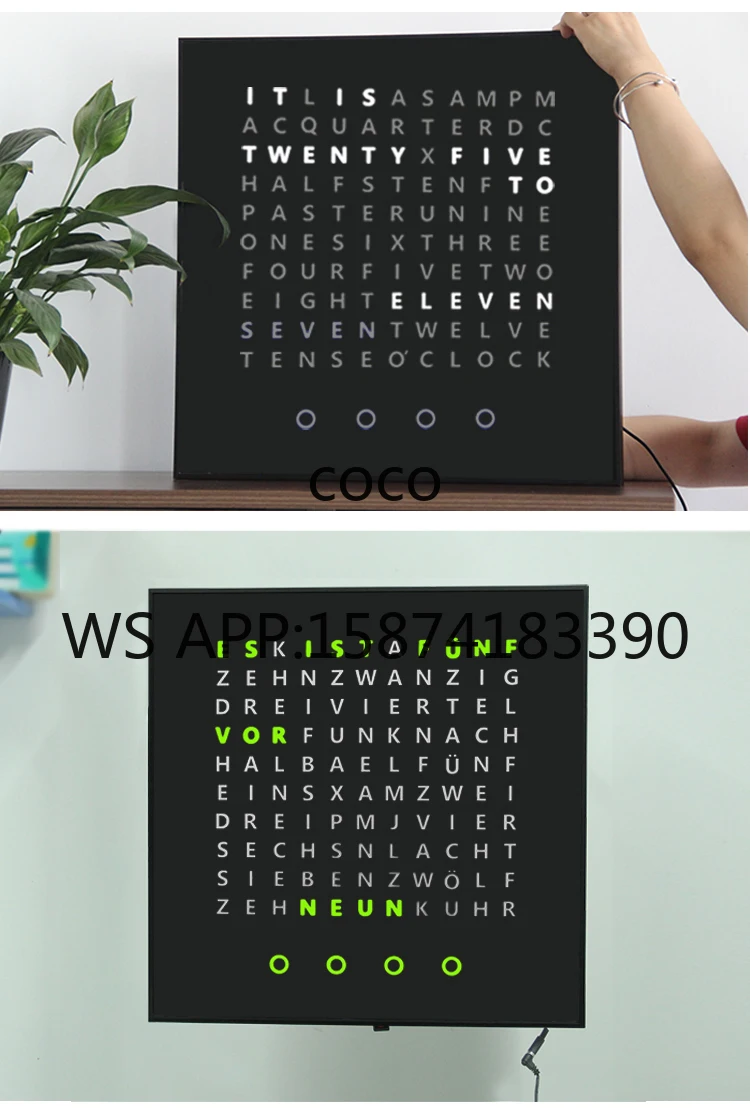 CP37L Digital Wall Clock, Unique Design LED Screen with Text, German Style Wall Clock, Free Sample