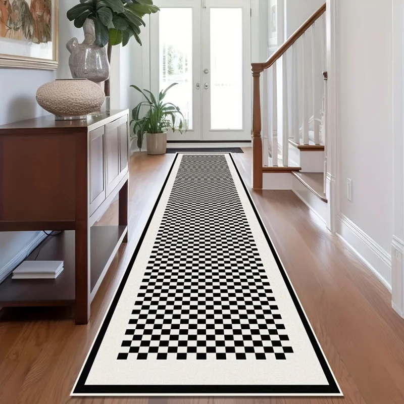 VIKAMA Black and White Checkerboard Strip Rug Non-Slip Entrance Hallway Mat Kitchen, Balcony & Bedroom Carpet Home Decor
