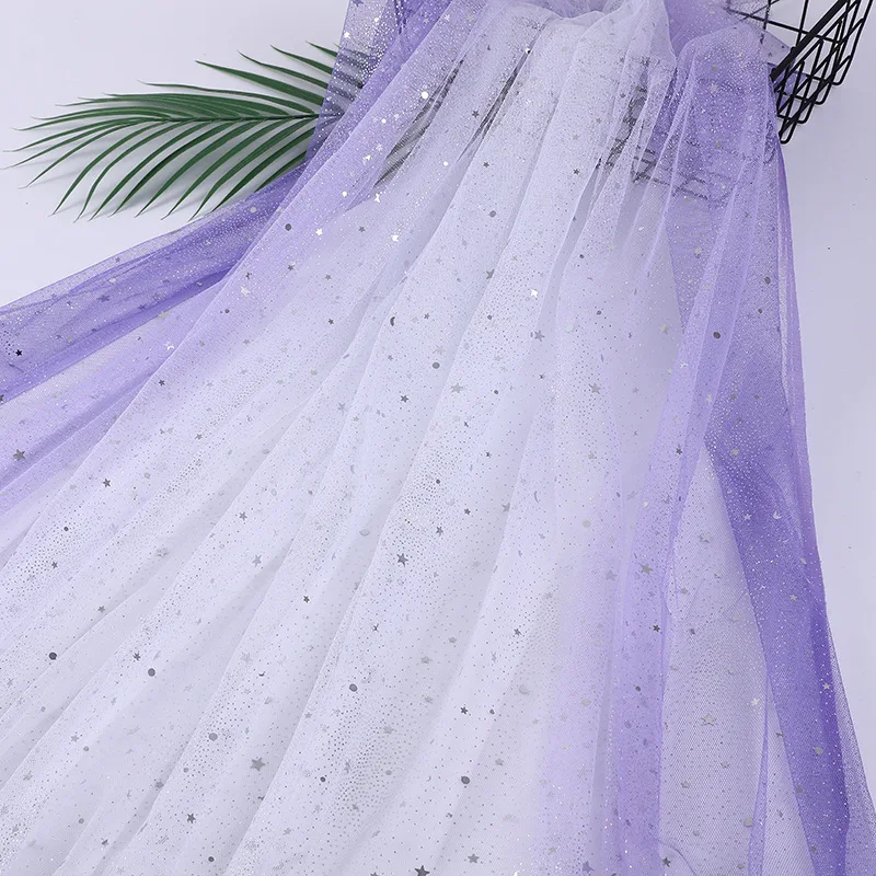 Gradient Tulle Fabric Hanfu Kids Shoot Backdrop Table Runner Shiny Silver Laser Star Moon Sequins Mesh Cloth
