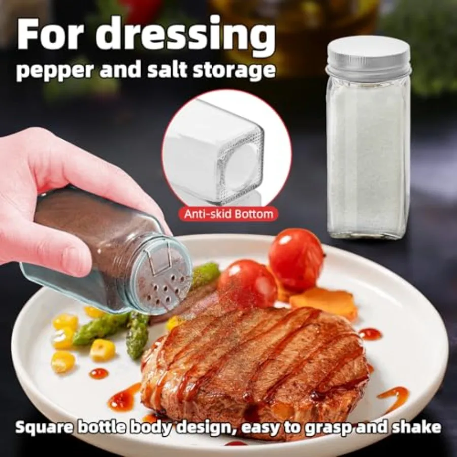 2Pcs 4oz Glass Spice Jars with Shaker Lids, Spice Jars Trial Set and Supplement Set, Empty Spice Containers and Square Spice Bo view 5