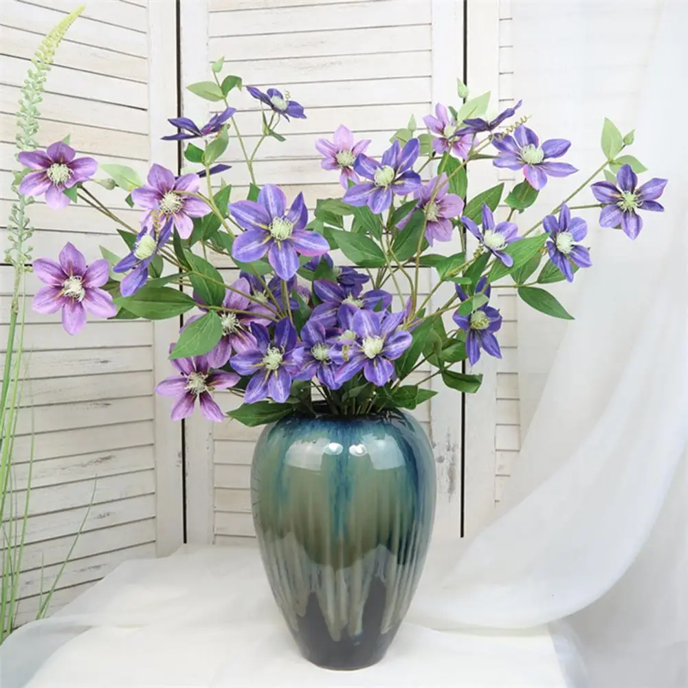 Artificial Flower Realistic 5-Head Clematis Design Fake Flower Easy-care Easy-care Long-lasting Simulation Flower For Home Decor