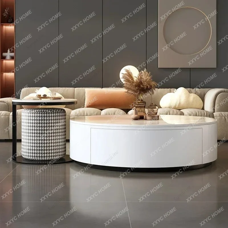 Round Decoration Coffee Table Luxury Modern Living Room Storage Drawers Moving Side Table Standing Couchtisch Home Furniture