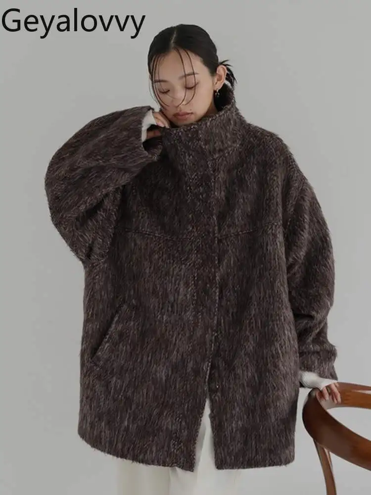 

Твидовое свободное шерстяное пальто оверсайз из матовой ткани, осень-зима, новое милое пальто, универсальное женское модное пальто с длинными рукавами