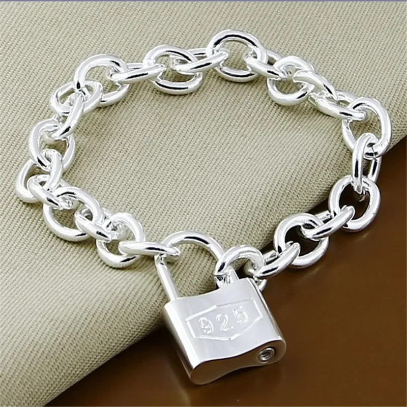 

Zhubobo Luxury Fashion Silver Colour Square Lock Link Chain Bracelet For Men Women Jewelry Wholesale