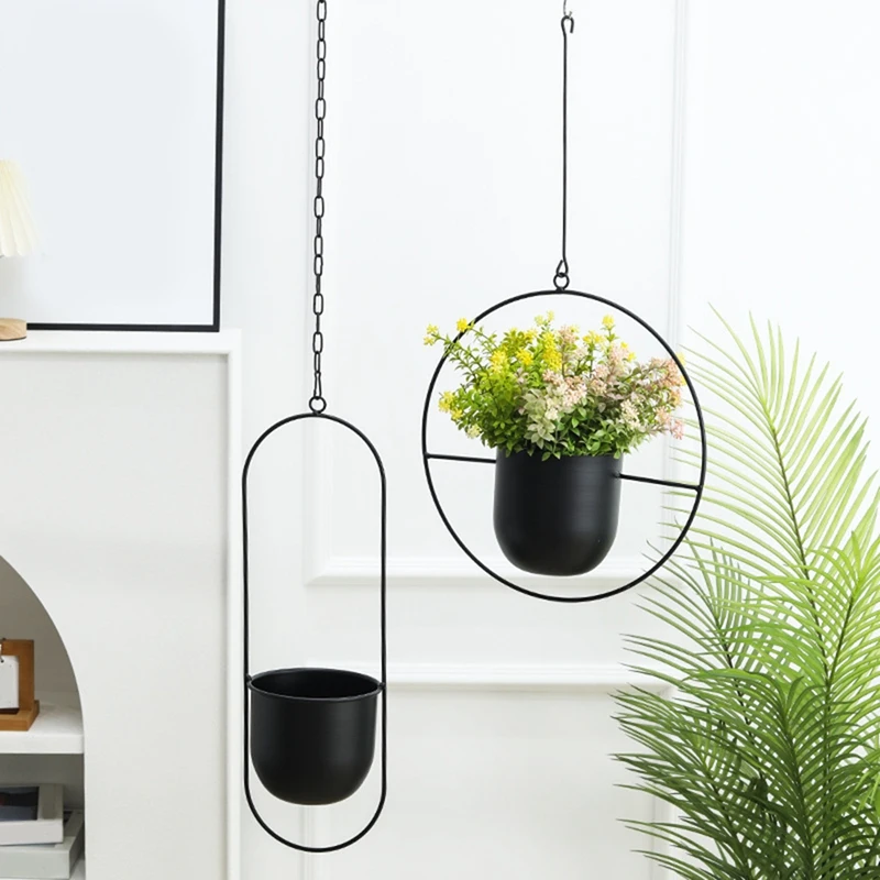 Hanging Planter Pot Baskets Minimalist Plant Pot Container Metal Hanging Flower Pots For Indoor Outdoor Garden Easy Install