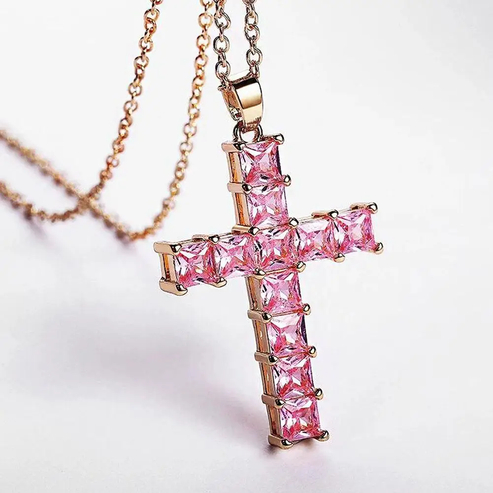 Cross Necklace Multi Color Crystal Cross Pendant For Women Necklace Cross Shape Necklace Pendant Party Jewelry