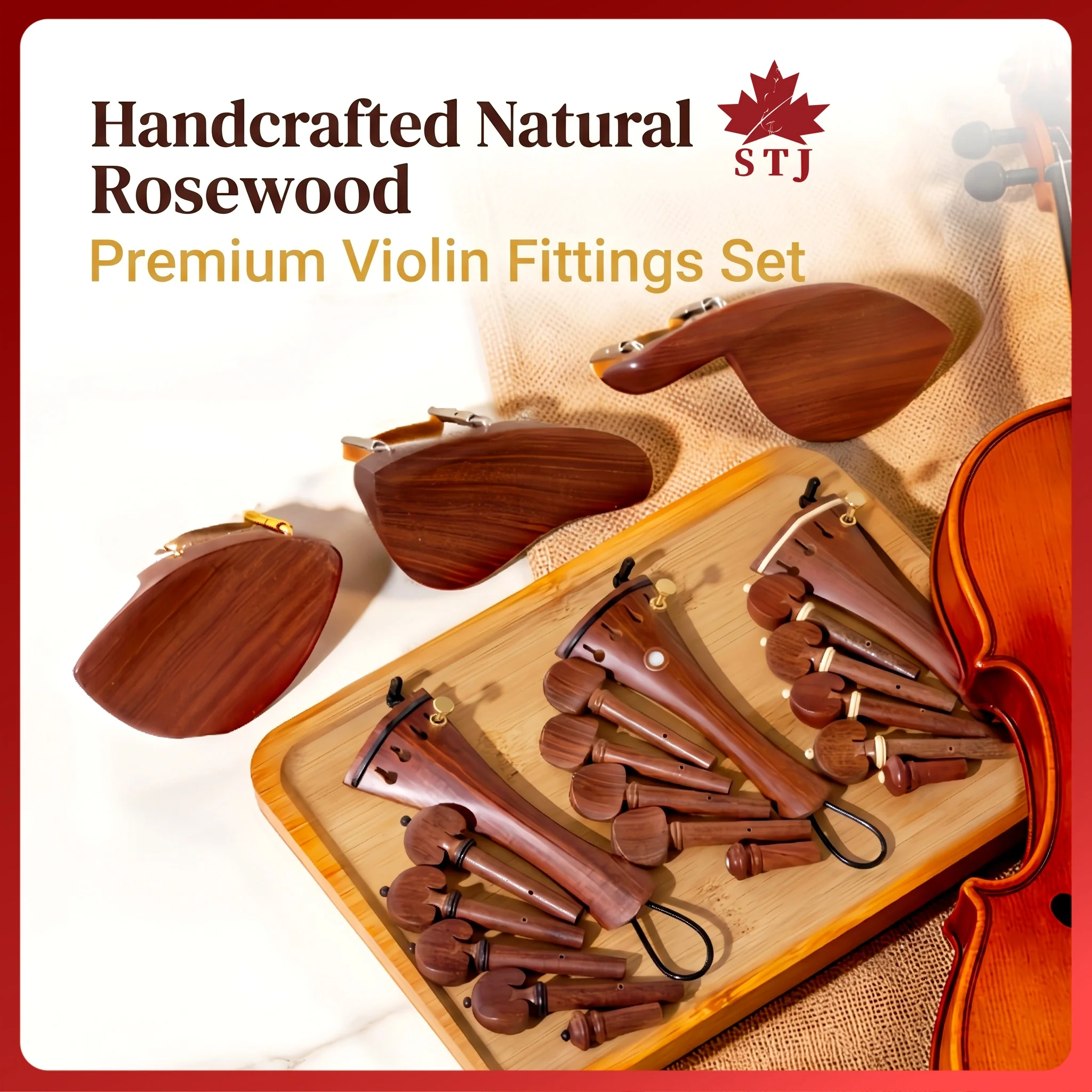 1 Set Rosewood 4/4 Violin Tailpiece+Tuning Pegs+Endpins+Chin Rest/Chin Holder Ebony Jujube Wood Fiddler Parts Accessories