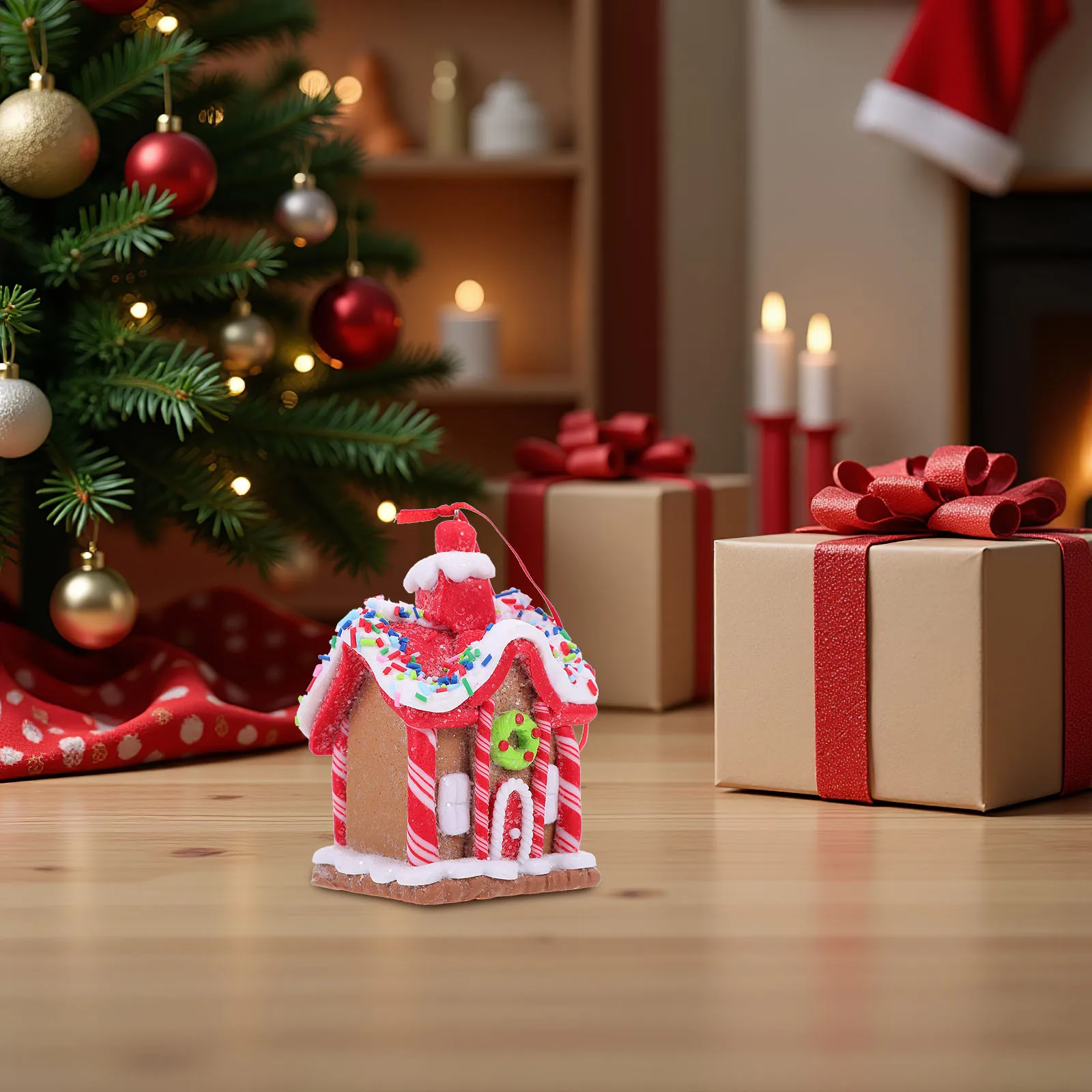 

3Pcs Christmas Small Hanging Ornaments Gingerbread Candy Motif Polymer Clay Festive Tree Decor for Holiday Party New Year