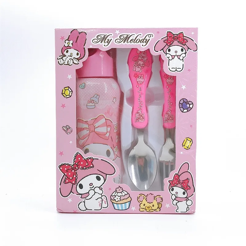 Kawaii Anime Cinnamoroll Sanrio My Melody Portable Children Spoons Forks Cute Cartoon Kuromi Kettles Tableware Set Kids Rewards