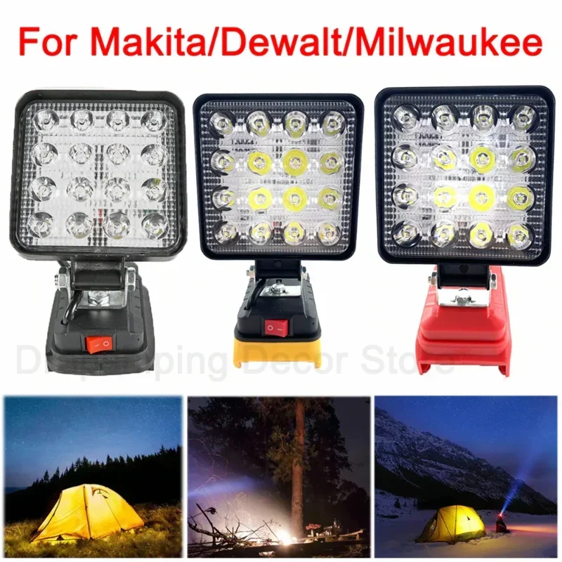 Imagem -02 - sem Fio Led Luz de Trabalho Lanterna ao ar Livre Luzes de Inundação para Makita Dewalt Milwaukee 18v Lithium Battery Camping Caminhada Iluminação