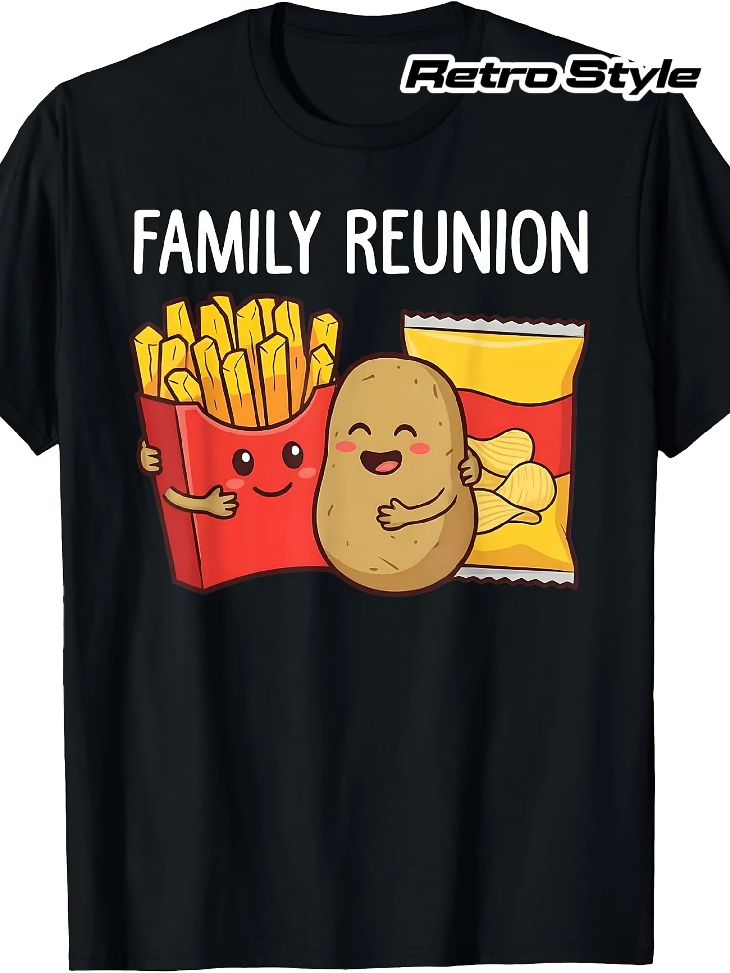 Vintage French Fries Pun T-Shirt - Fun Potato and Fries Print Clothing, Suitable for Family Gatherings, Everyday Wear, Themed Parties, Machine Washable